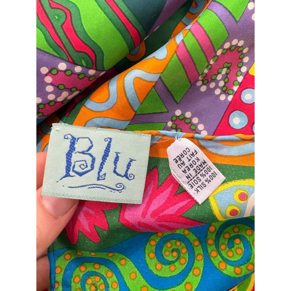 Blu Jan Barwick Silk Scarf Lizard Tropical Tribal Print Square 34x34 Multi Color - Picture 5 of 11